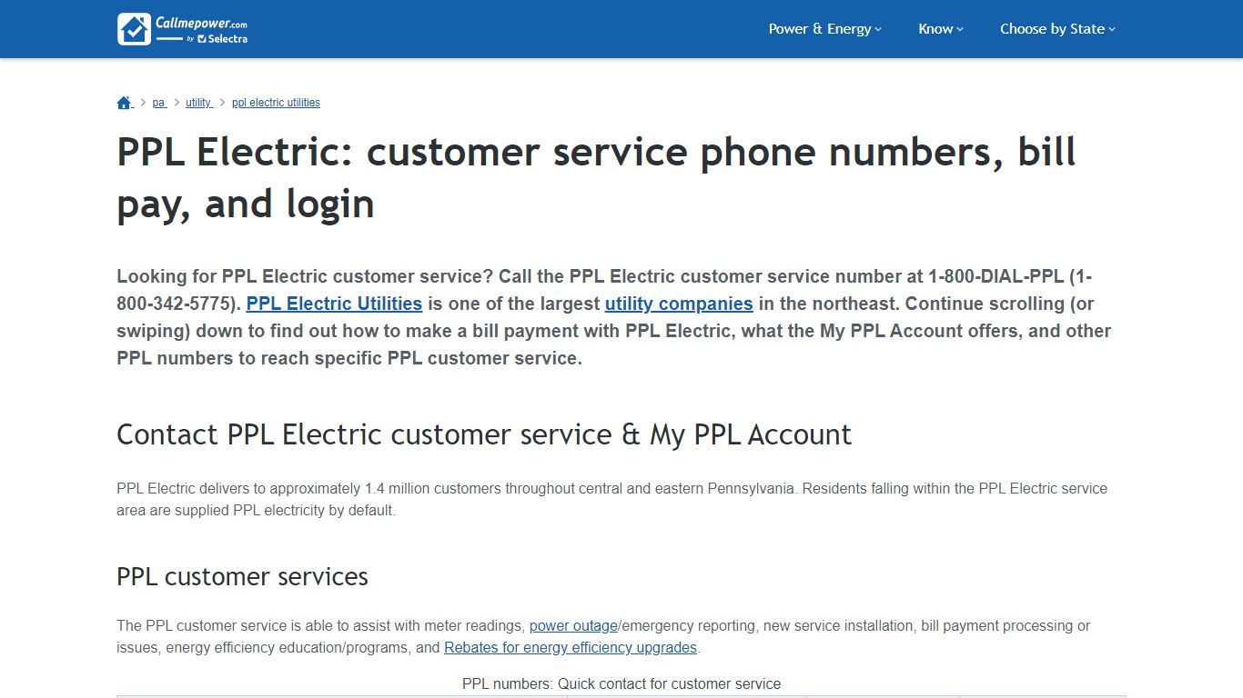 PPL Electric: customer service phone numbers, bill pay, and login